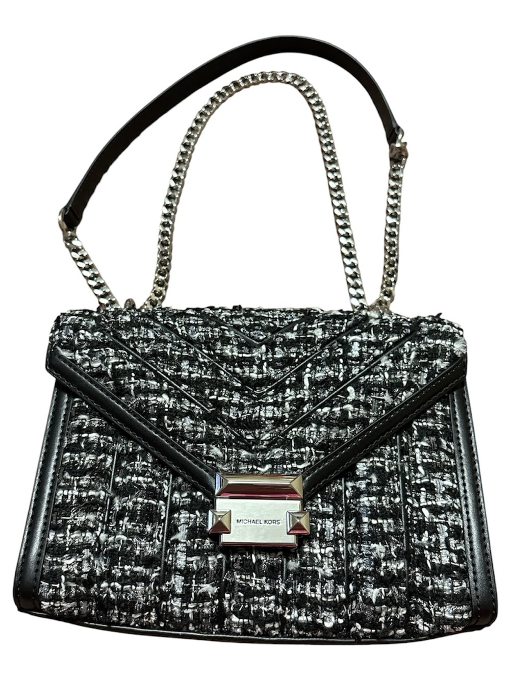 Michael Kors Black & White Tweed Chain-Strap Shoulder Bag